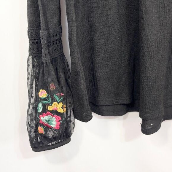 Time Tru‎ XL Top 16W 18W Embroidered Swiss Dot Mesh Lace Black Peasant 336 - Picture 3 of 9